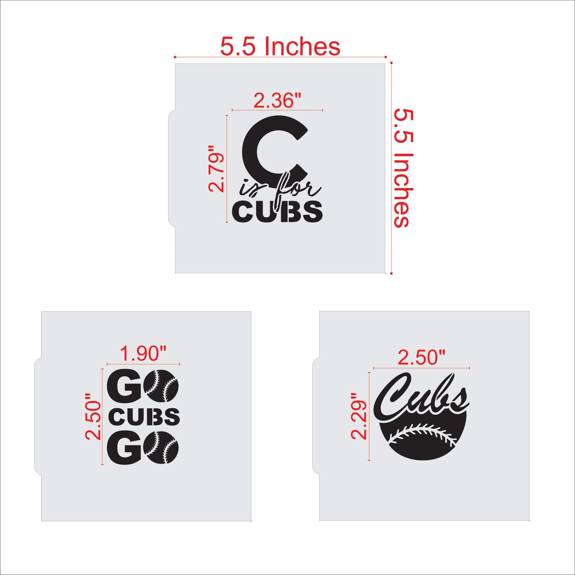 C is for Cubs Baseball Cookie Stencil Set Measurement