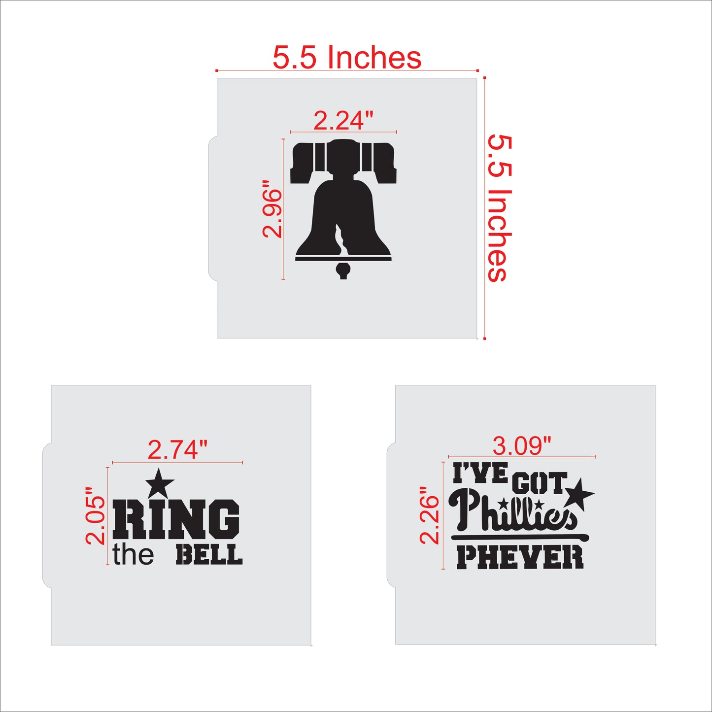 Ring The Bell Baseball Cookie Stencil Set Measurement