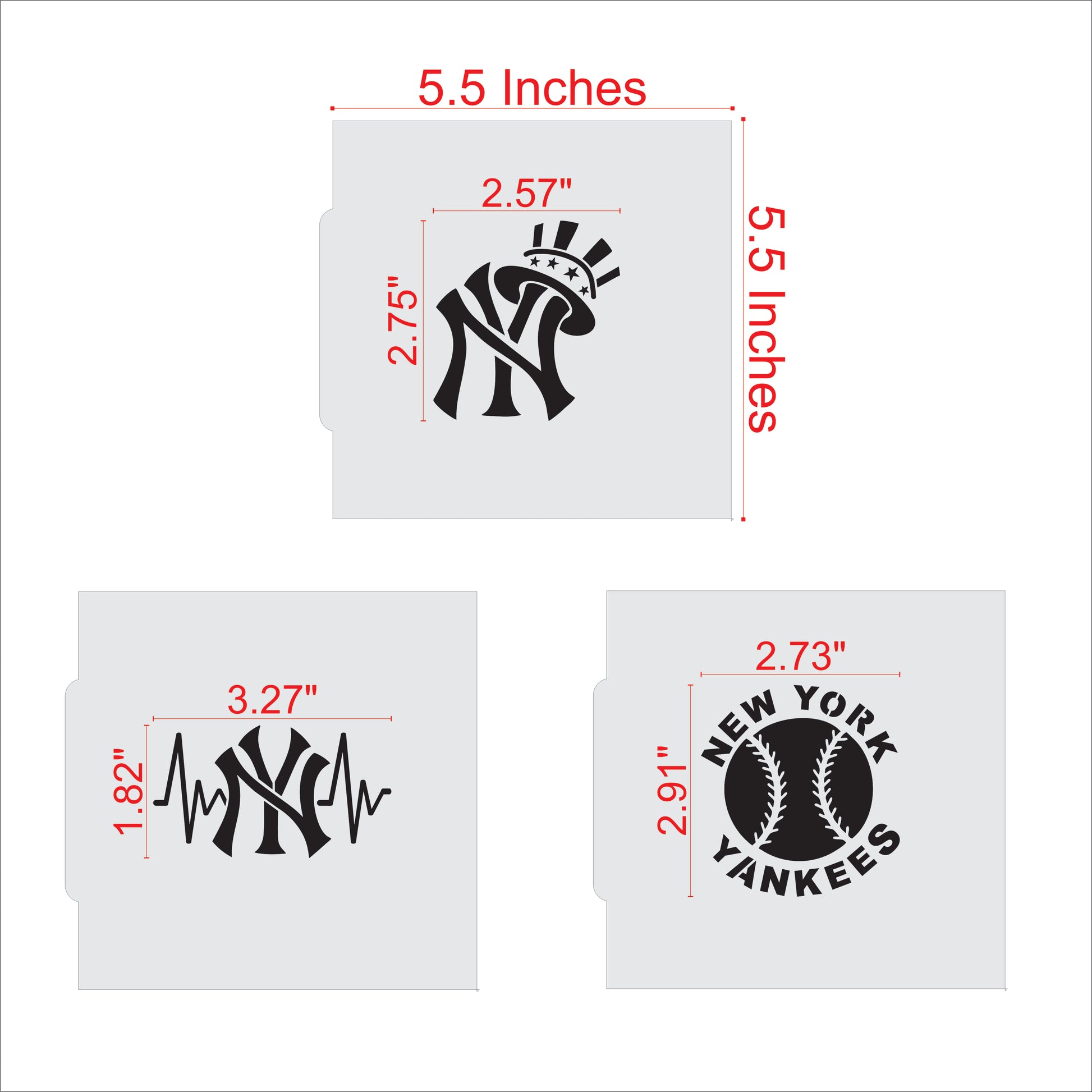 New York Baseball Fan Cookie Stencil Set Measurement