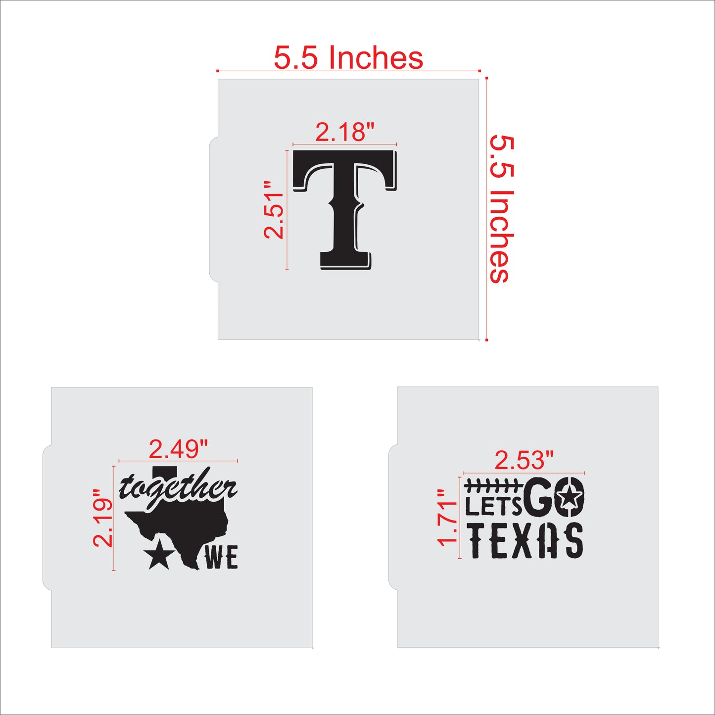 Let’s Go Texas Baseball Cookie Stencil Set Measurement