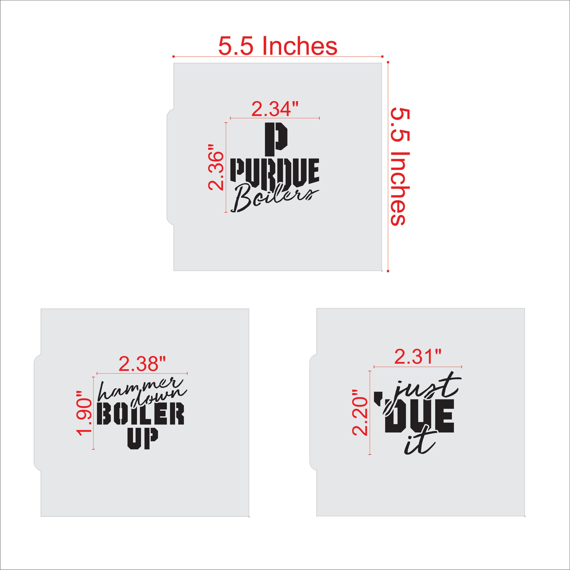 Purdue Boiler Up Cookie Stencil Set Measurement