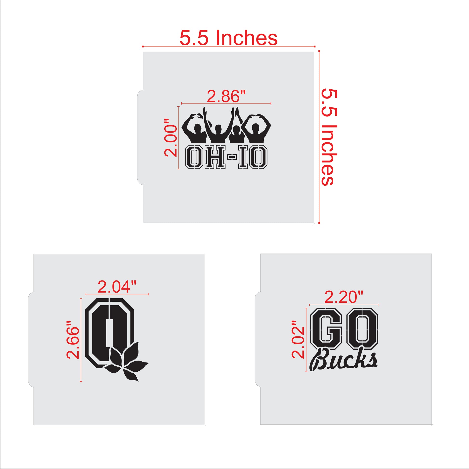 Ohio State Buckeyes Cookie Stencil Set Measurements