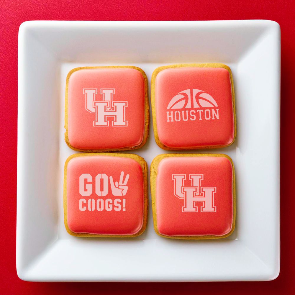 Houston Cougars Cookie Stencil Set applied to red cookies