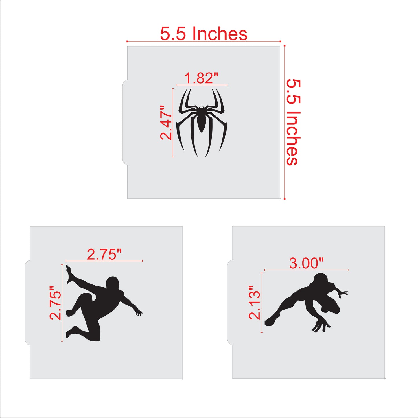 Spiderman Cookie Stencils Measurements