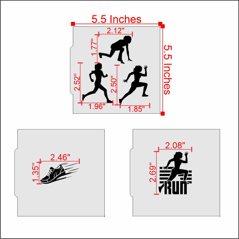  Female Runner Cookie Stencil Set Measurements