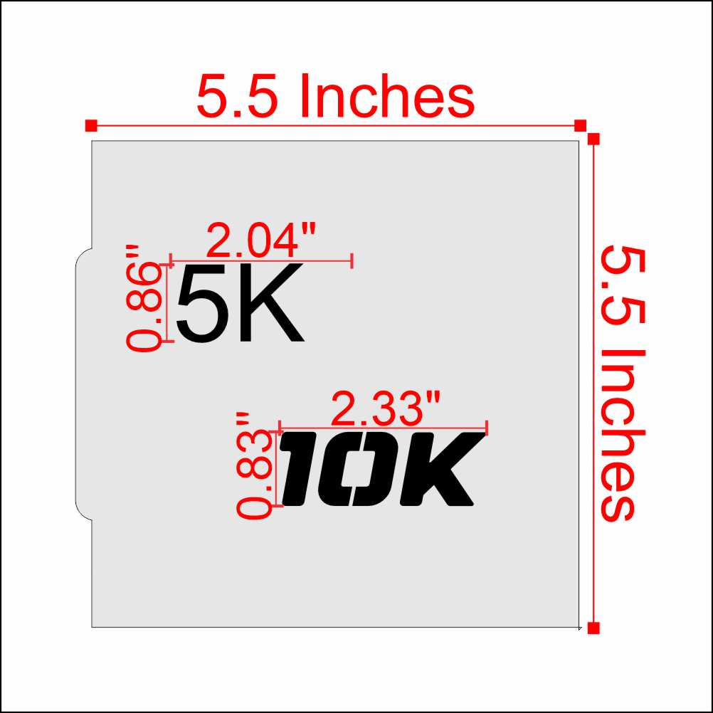 5K and 10K Race Cookie Stencil Measurements