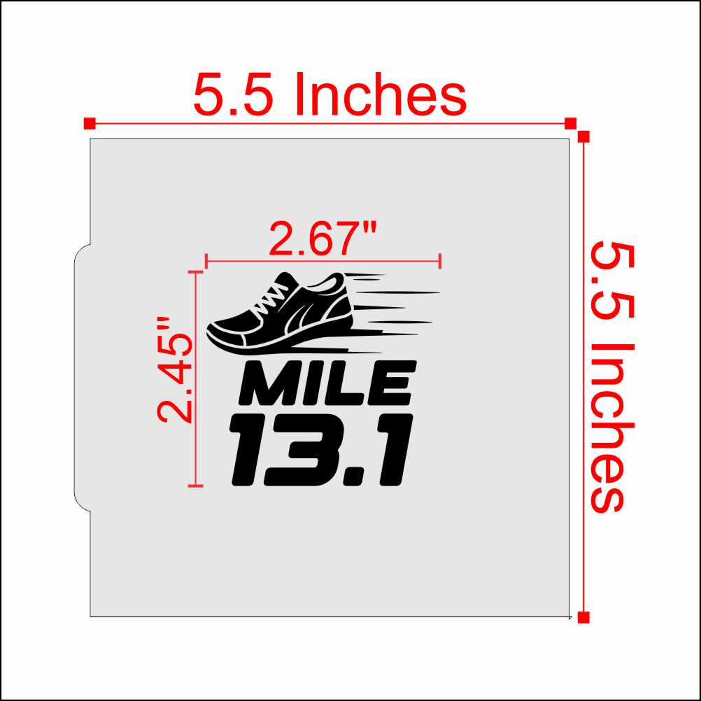 Mile 13.1 Half Marathon Cookie Stencil Measurements