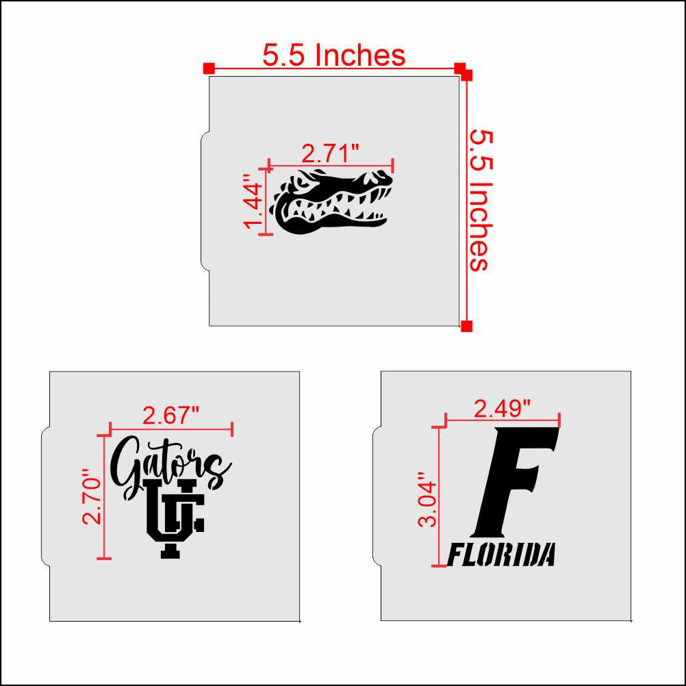 Gators Cookie Stencil Set Dimensions