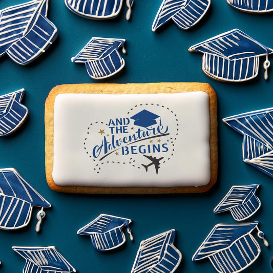 The Adventure Begins Graduation Cookie Stencil