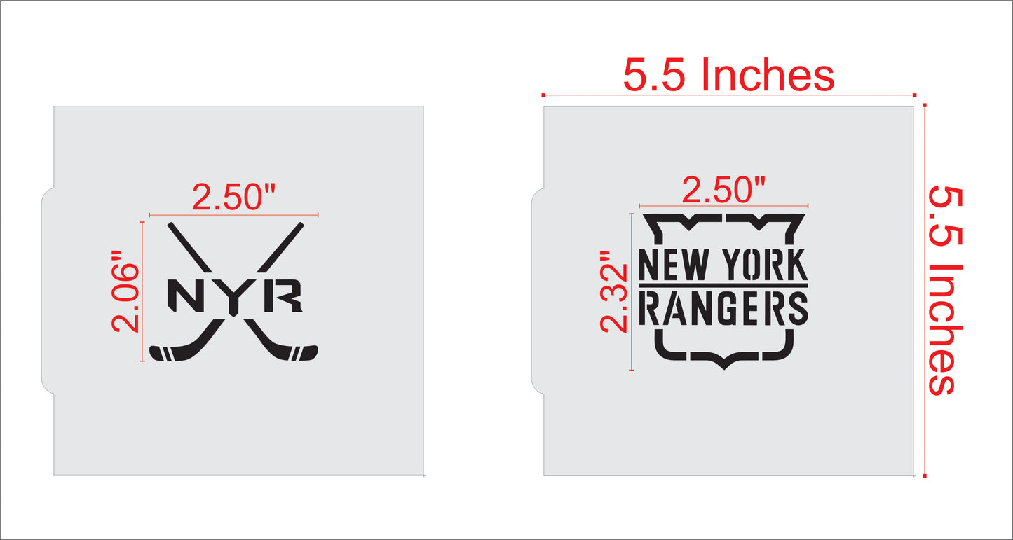 Broadway Blueshirts Hockey Cookie Stencil Measurements