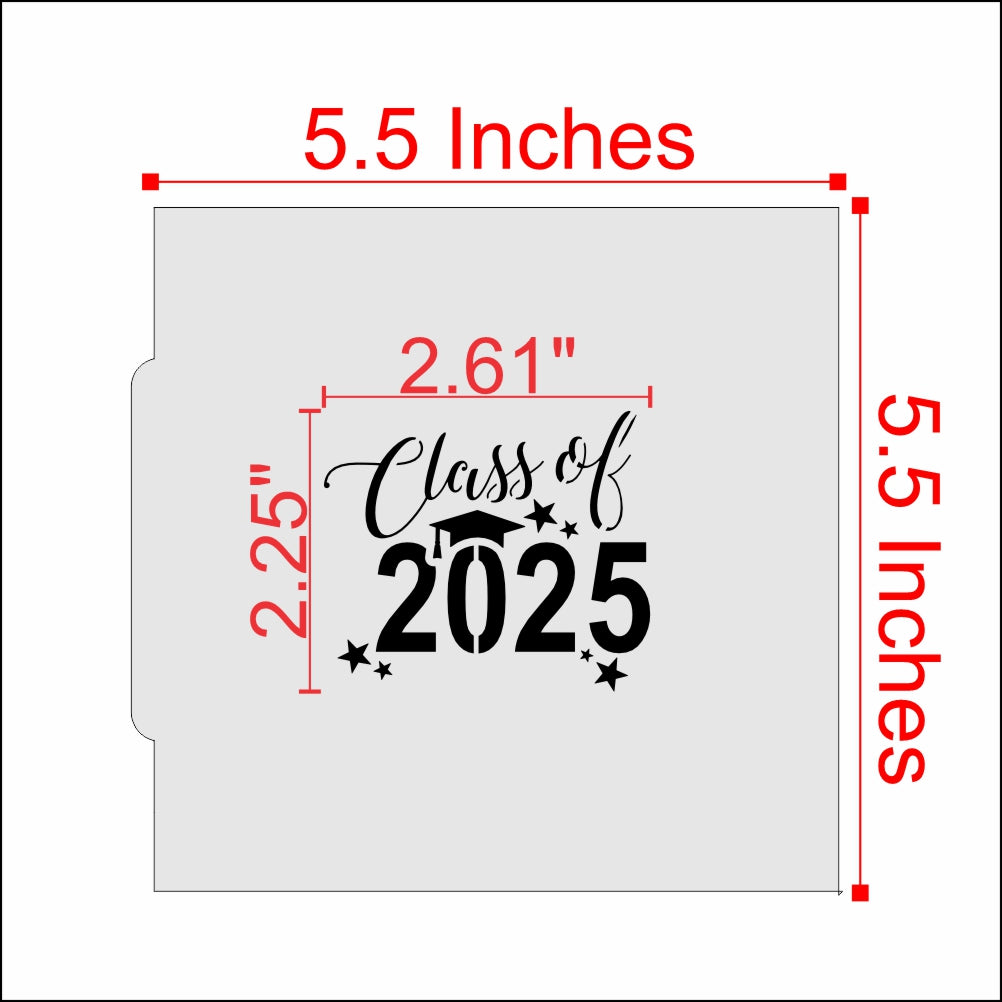 Class of 2025 Graduation Cookie Stencil Dimensions