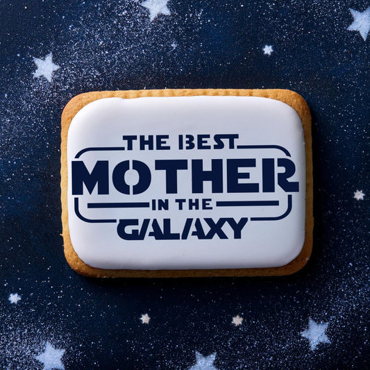 Best Mom in the Galaxy Cookie Stencil Applied to a Cookie