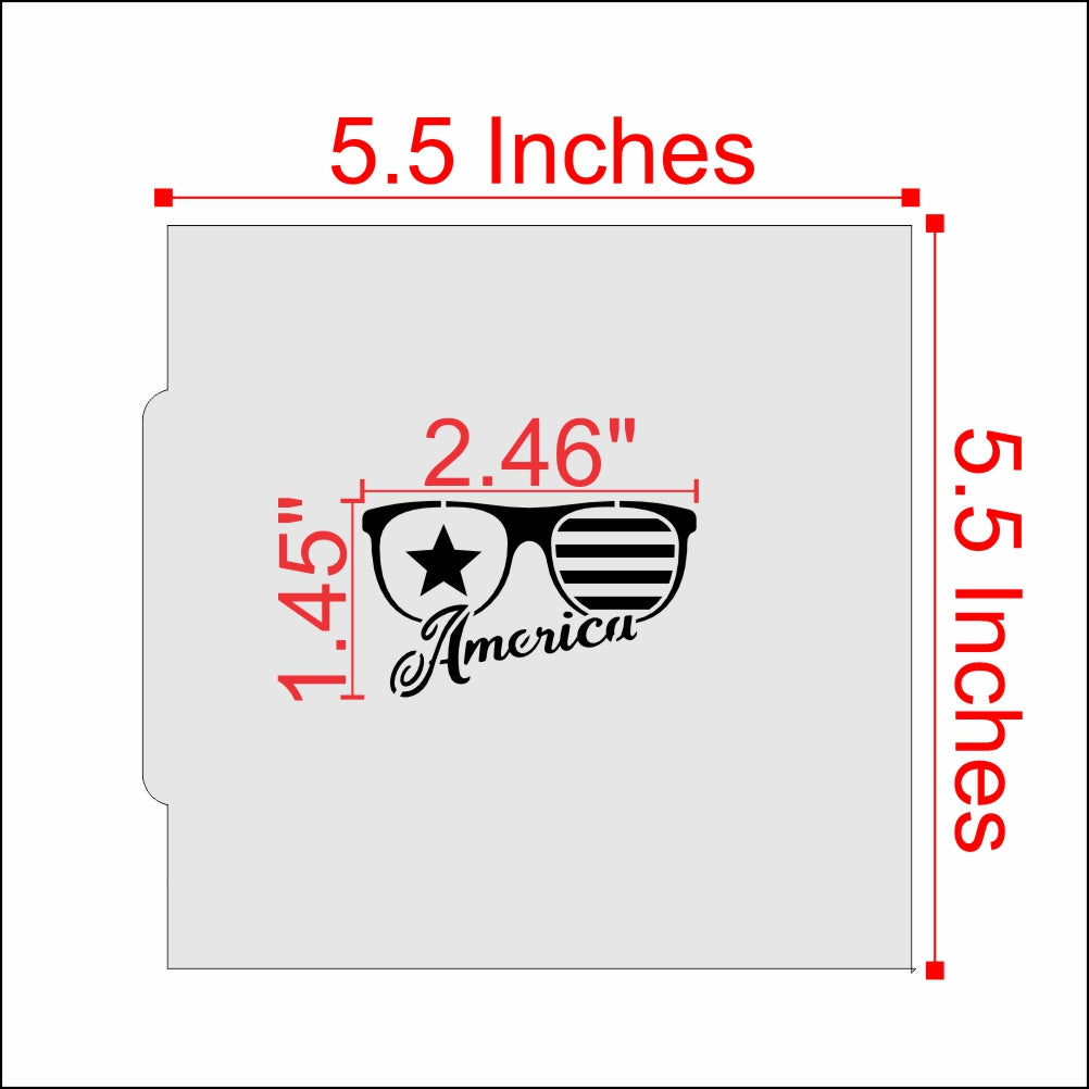 Measurements for the America Sunglasses Fourth of July Cookie Stencil