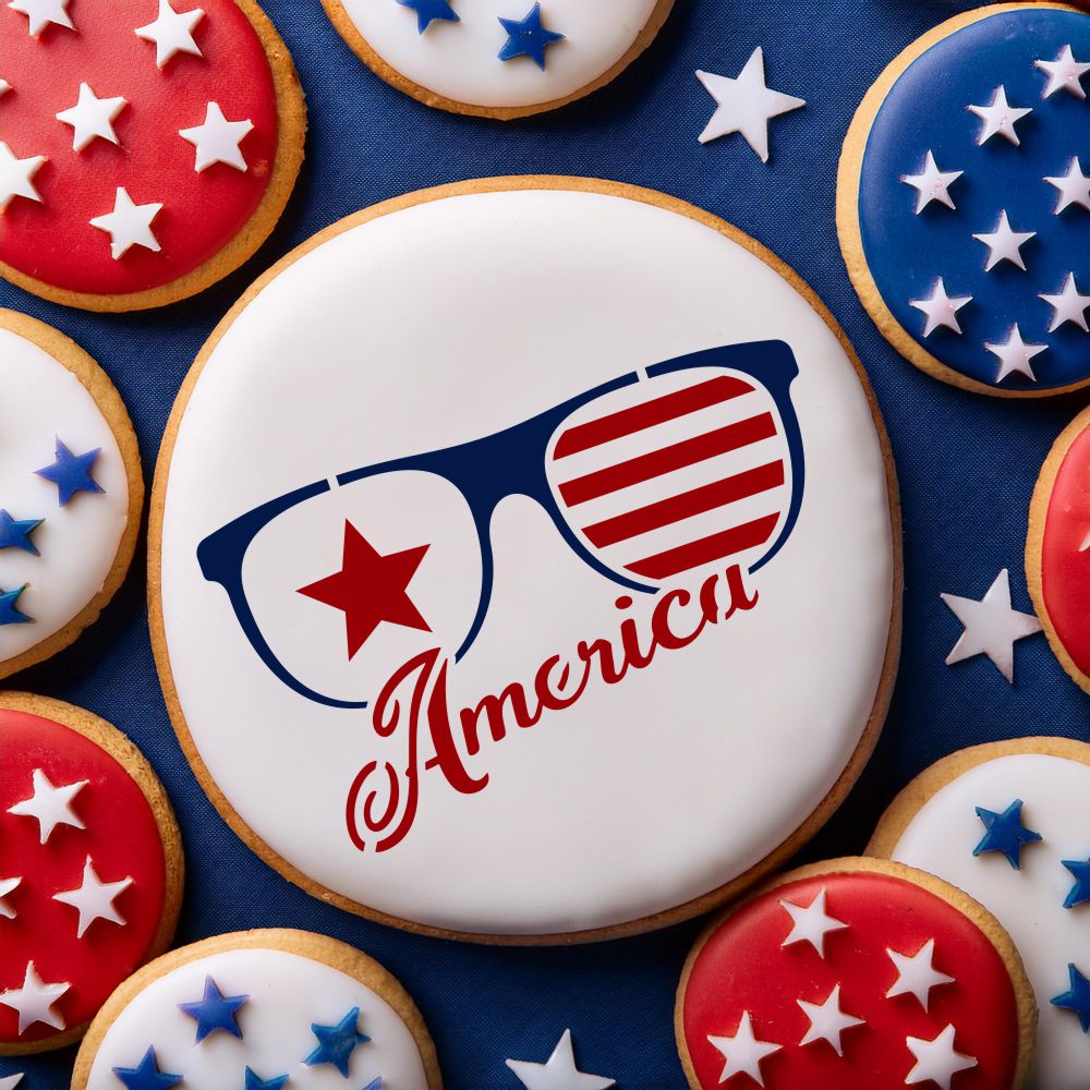 America Sunglasses Fourth of July Cookie Stencil