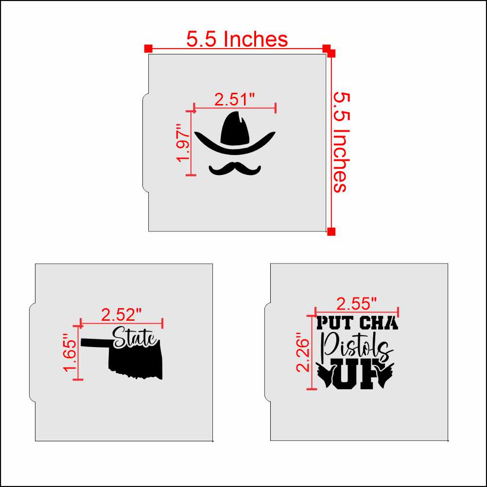 Pistols Up Cookie Stencil Measurements