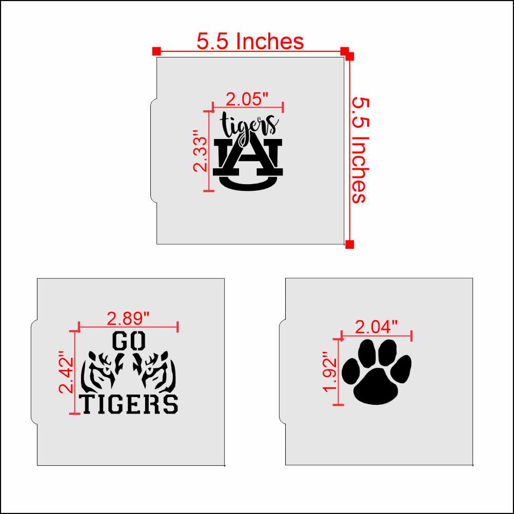 Auburn Tigers Cookie Stencil Measurements