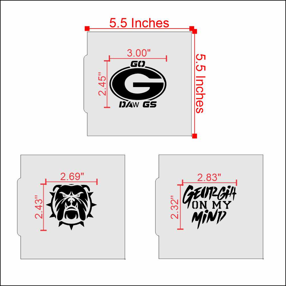 Go Dawgs Cookie Stencil Set Measurements