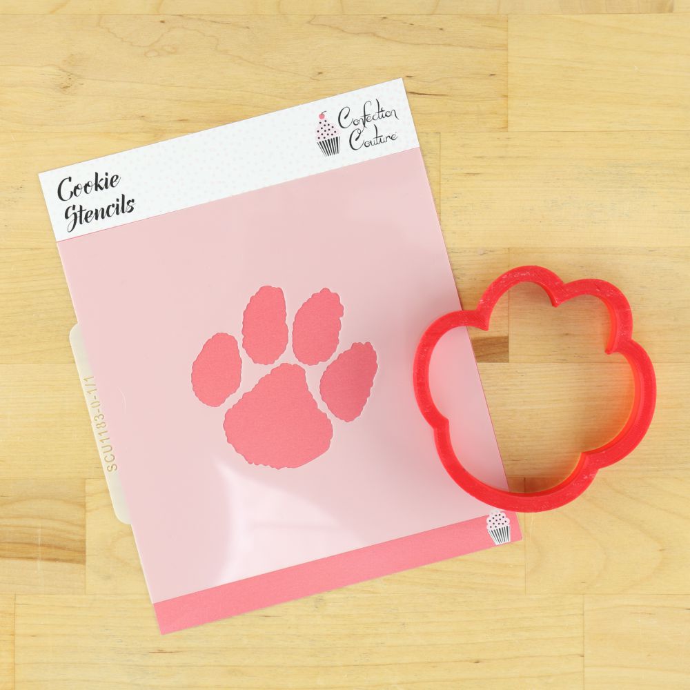 Tiger Paw football and basketball Mascot Cookie Stencil with matching cookie cutter