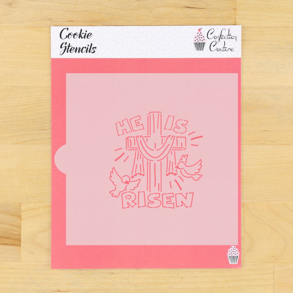 He Is Risen PYO cookie stencil for Easter, perfect for kids to create their own cookie designs.