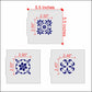 Tile Trio Cookie Stencil Set dimensions showcasing three intricate designs for cookie decorating.