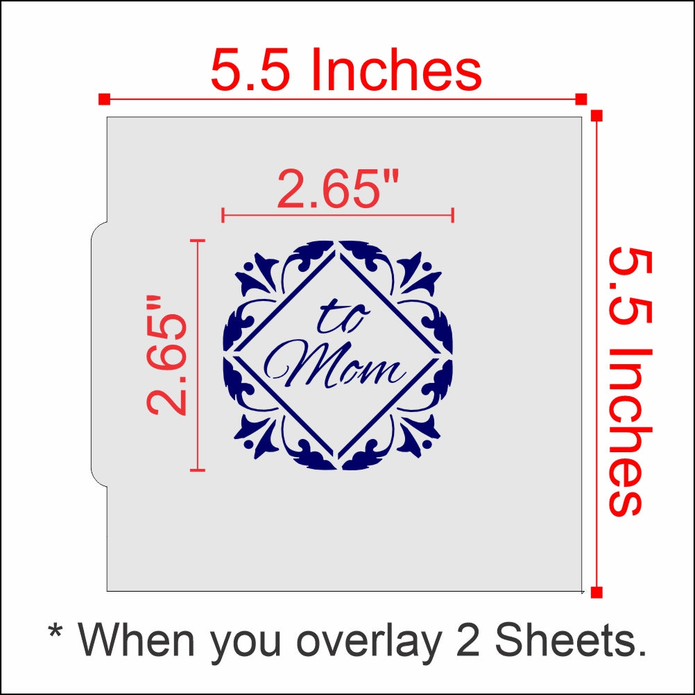 To Mom tile cookie stencil design with Mediterranean blue pattern, perfect for Mother's Day cookie decorating.
