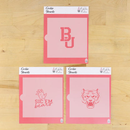 Sic Em Bears cookie stencil set featuring Baylor Bears designs for game day treats and celebrations.