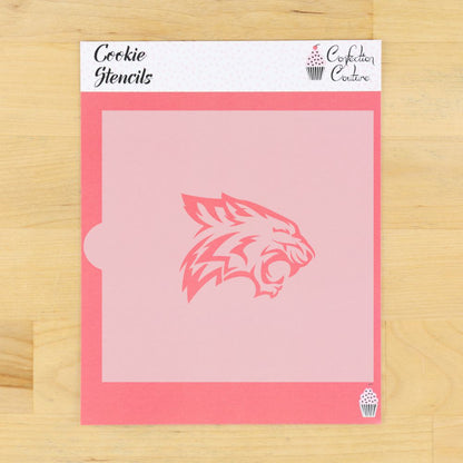 Wildcat mascot cookie stencil packaging designed for baking team spirit treats, perfect for events and celebrations.