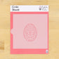 Easter Egg PYO cookie stencil on pink background, perfect for decorating cookies with edible paints.