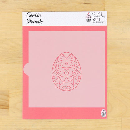 Easter Egg PYO cookie stencil on pink background, perfect for decorating cookies with edible paints.