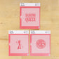 Dancing Queen cookie stencil set featuring disco ball, dancer, and text designs on pink backgrounds.