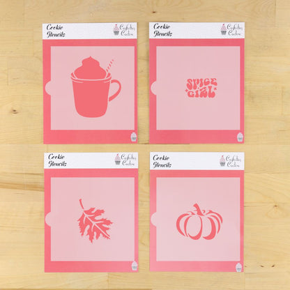 Four pink cookie stencils in their packaging