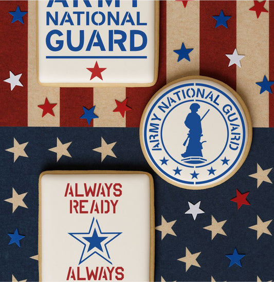 Army National Guard cookies on a decorative background