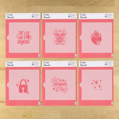 Showgirls and Glitter Cookie Stencil Collection in its packaging