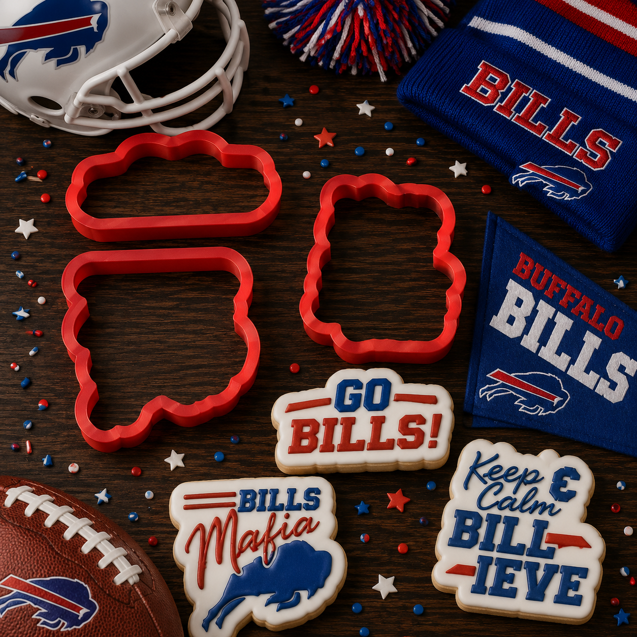 Keep Calm and Billieve Cookies with Buffalo Bills Cookie Cutters and Stencil Sets