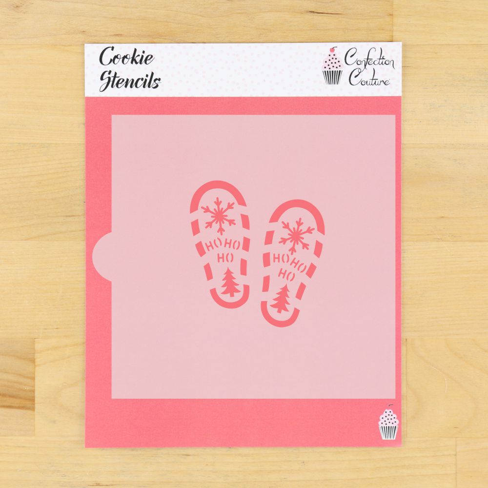 Cookie stencil with Santa boot print design in its packaging