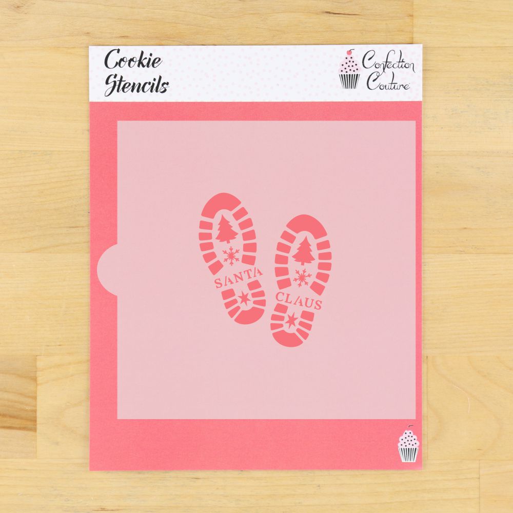 Cookie stencil with Santa boot print design in its packaging