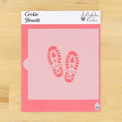 Cookie stencil with Santa boot print design in its packaging