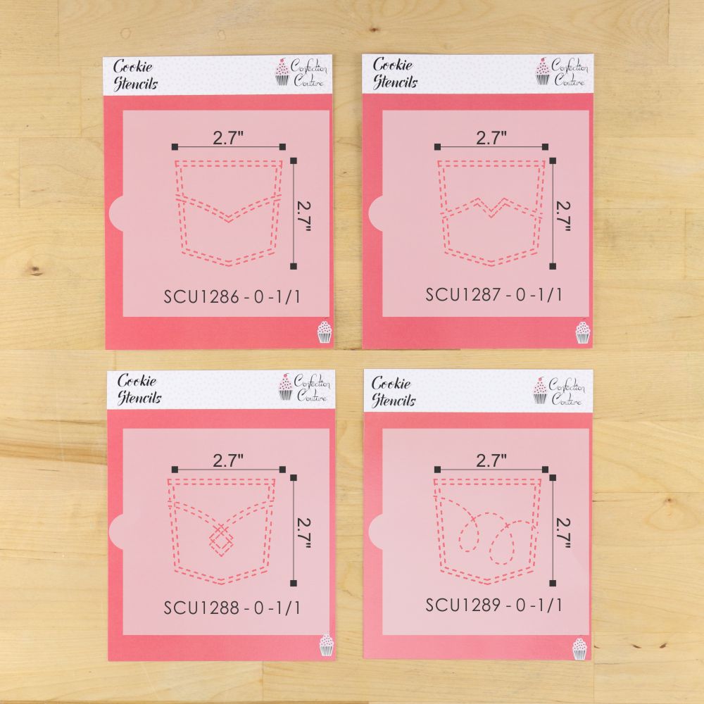 Dimensions for the Blue Jean Pocket Cookie Stencils.
