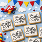 White iced cookies with airplane design iced onto them using the Airplane PYO Cookie Stencil