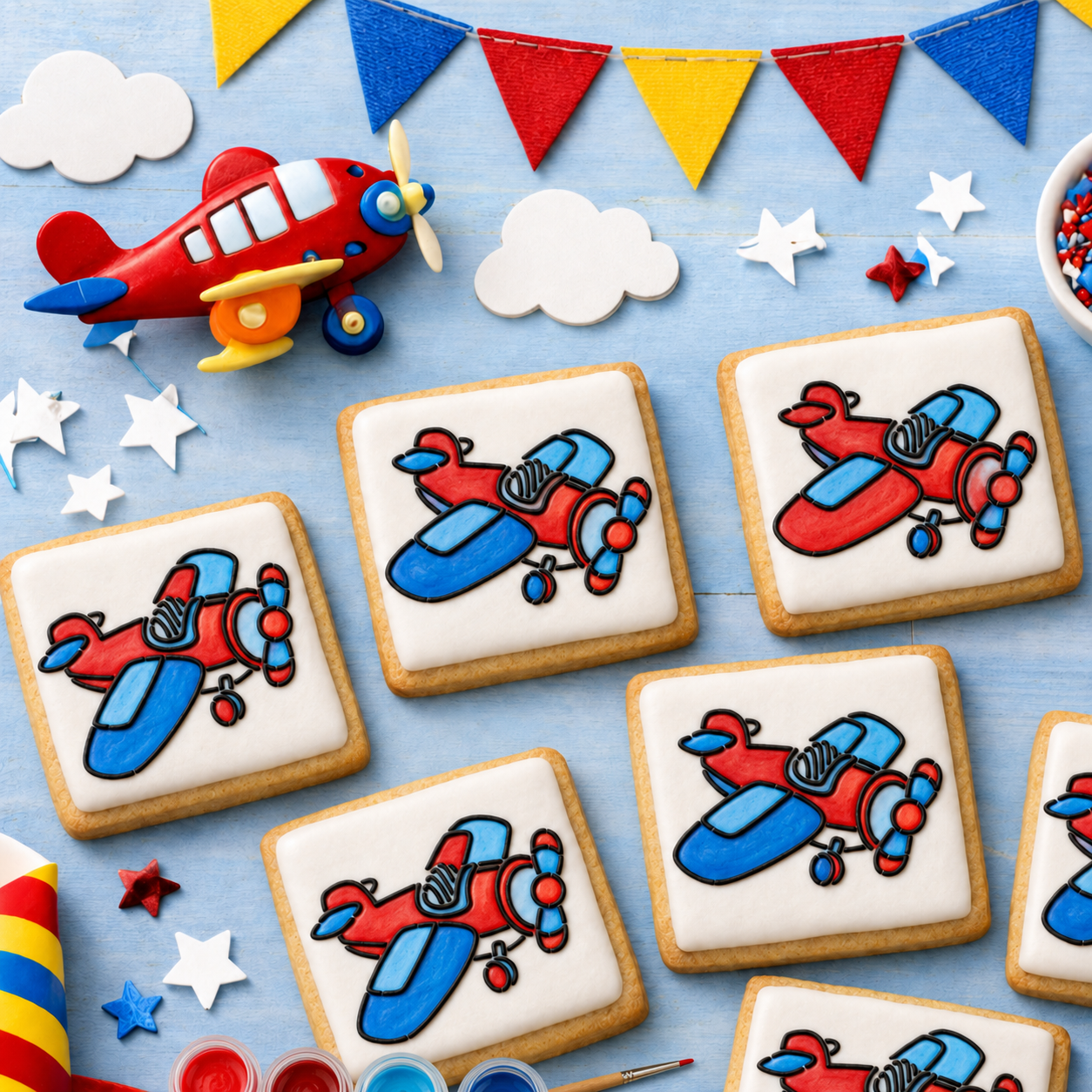 Airplane PYO Cookies that have been painted in with food coloring