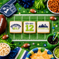 Football-themed party setup with Seattle Seahawks themed cookies, snacks, and decorations on a green surface.