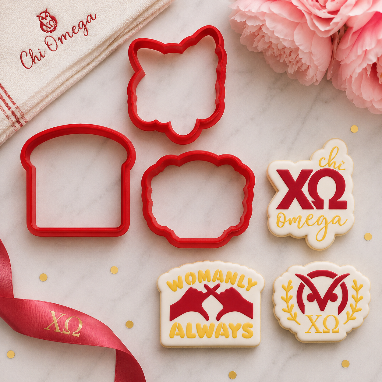 Chi Omega Cookie Stencil and Cutter Set.