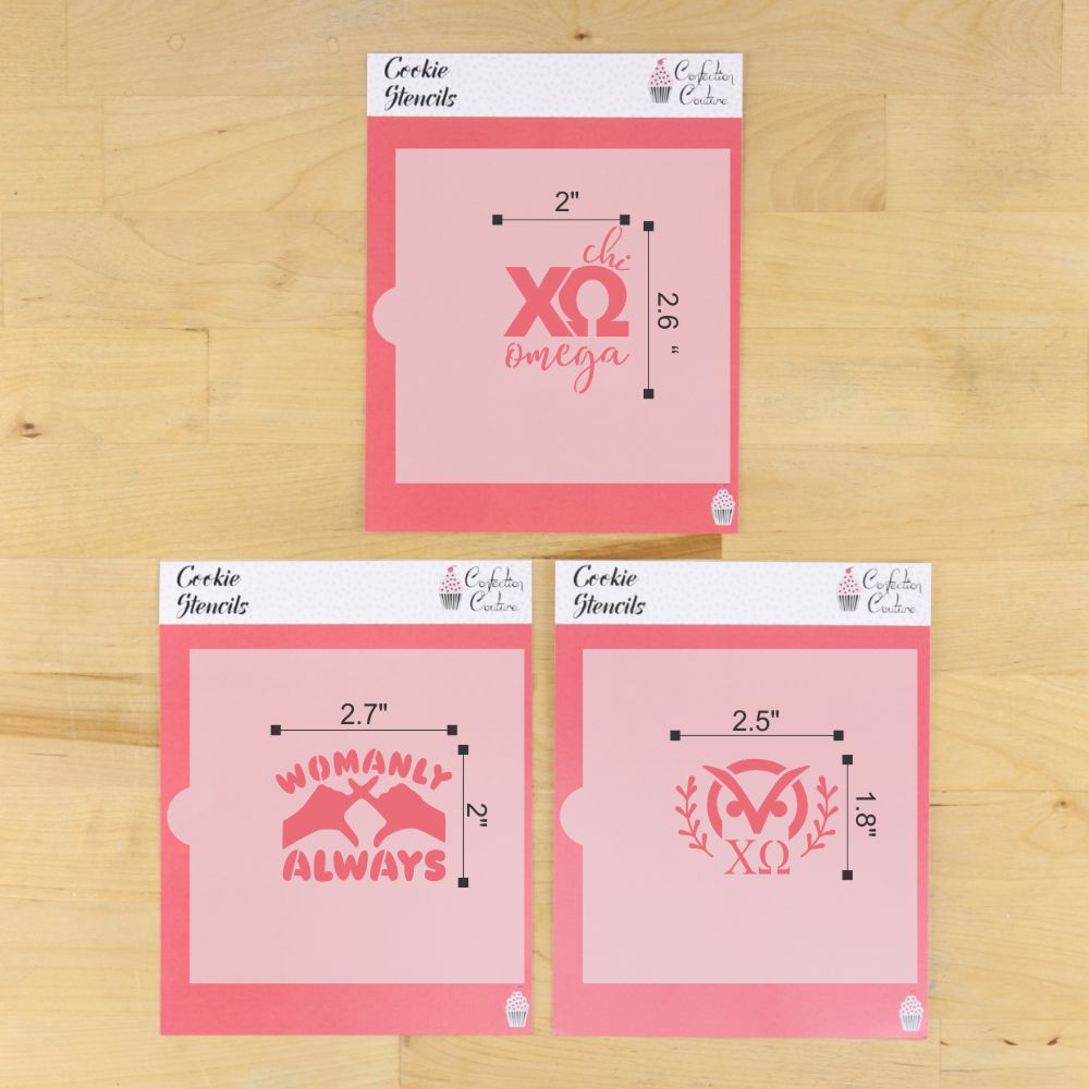 Chi Omega cookie stencil set DIMENSIONS