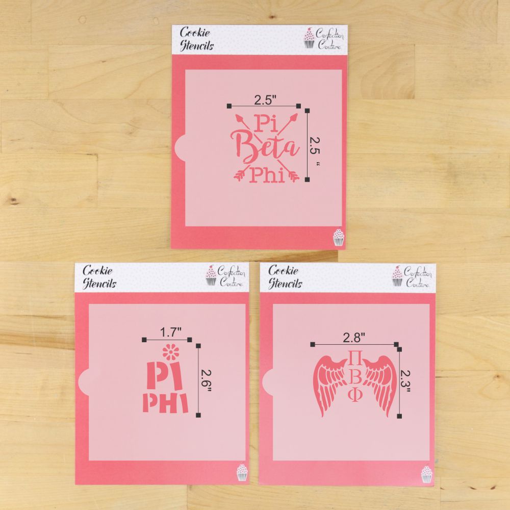 Pi Beta Phi cookie stencil set DIMENSIONS