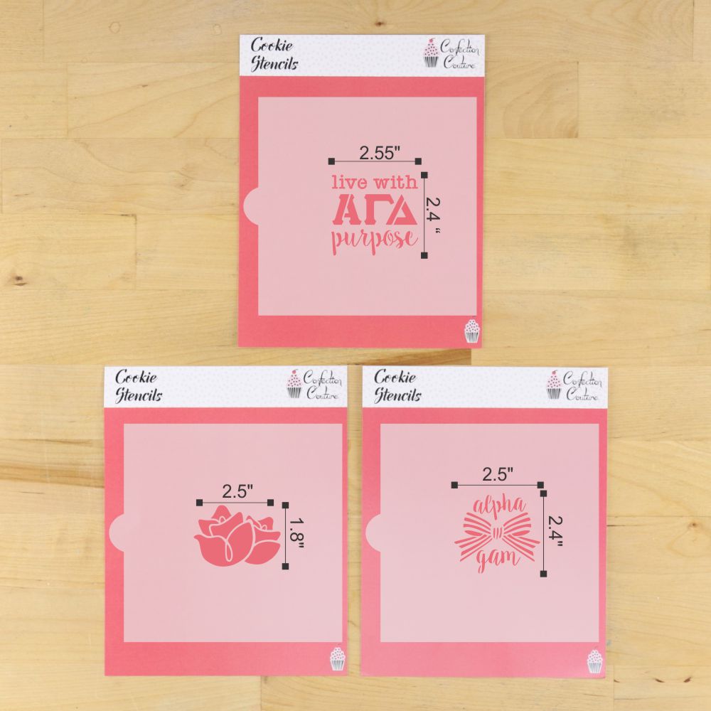 Alpha Gamma Delta cookie stencil set dimensions