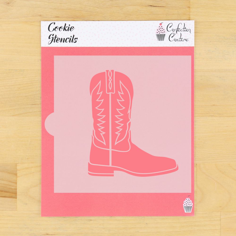 Cowboy Boot Cookie Stencil laser cut from durable 10 mil food-grade Mylar.