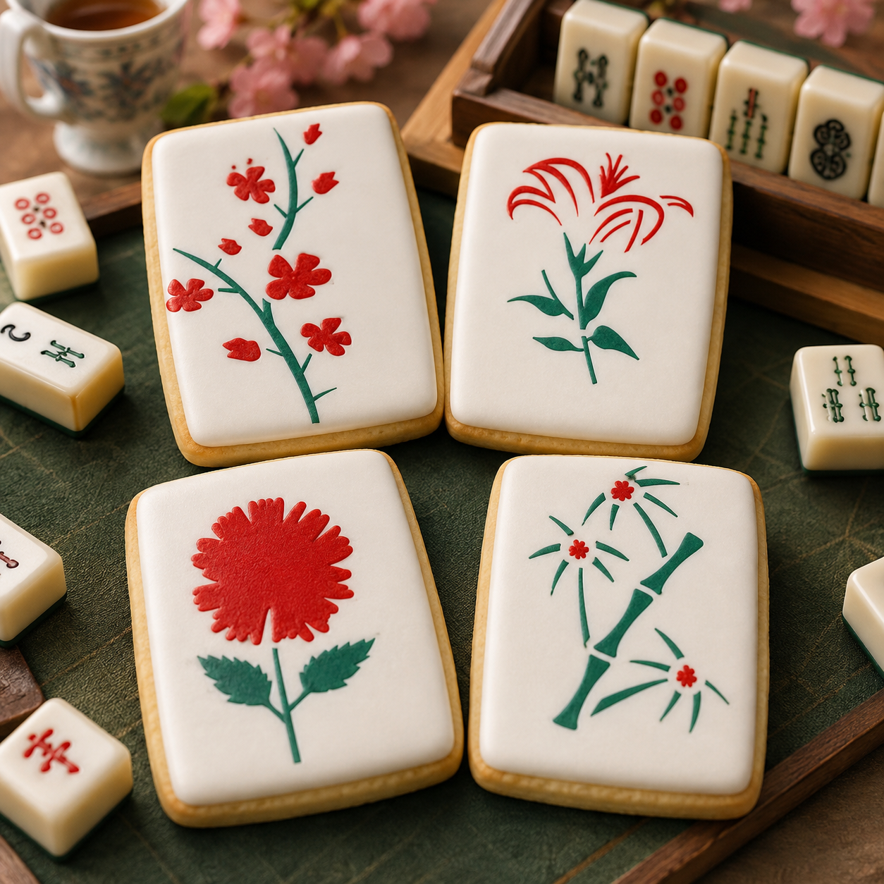 Mahjong Floral Cookie Stencil Set