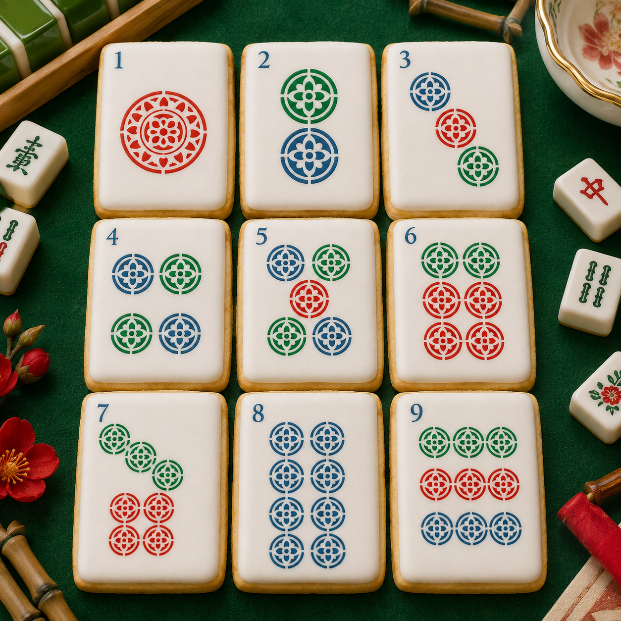 Mahjong Dot Tiles Cookie Stencil Set