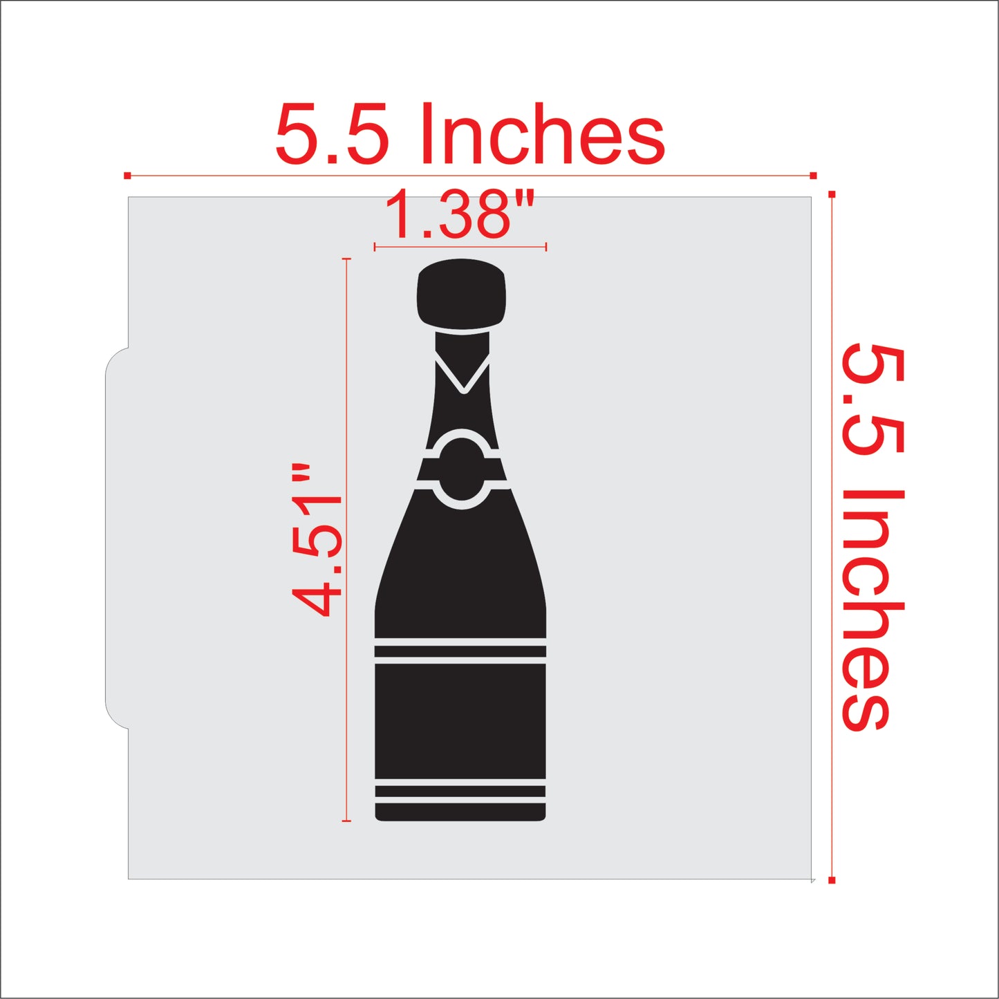 Champagne Bottle Cookie Stencil Dimensions