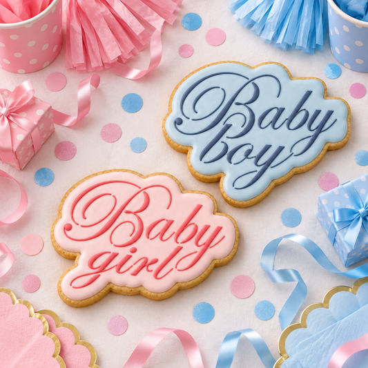 Script Style Baby Boy and Girl Cookie Stencil